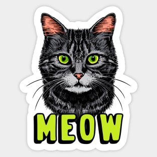 Vintage grey cat meow Sticker